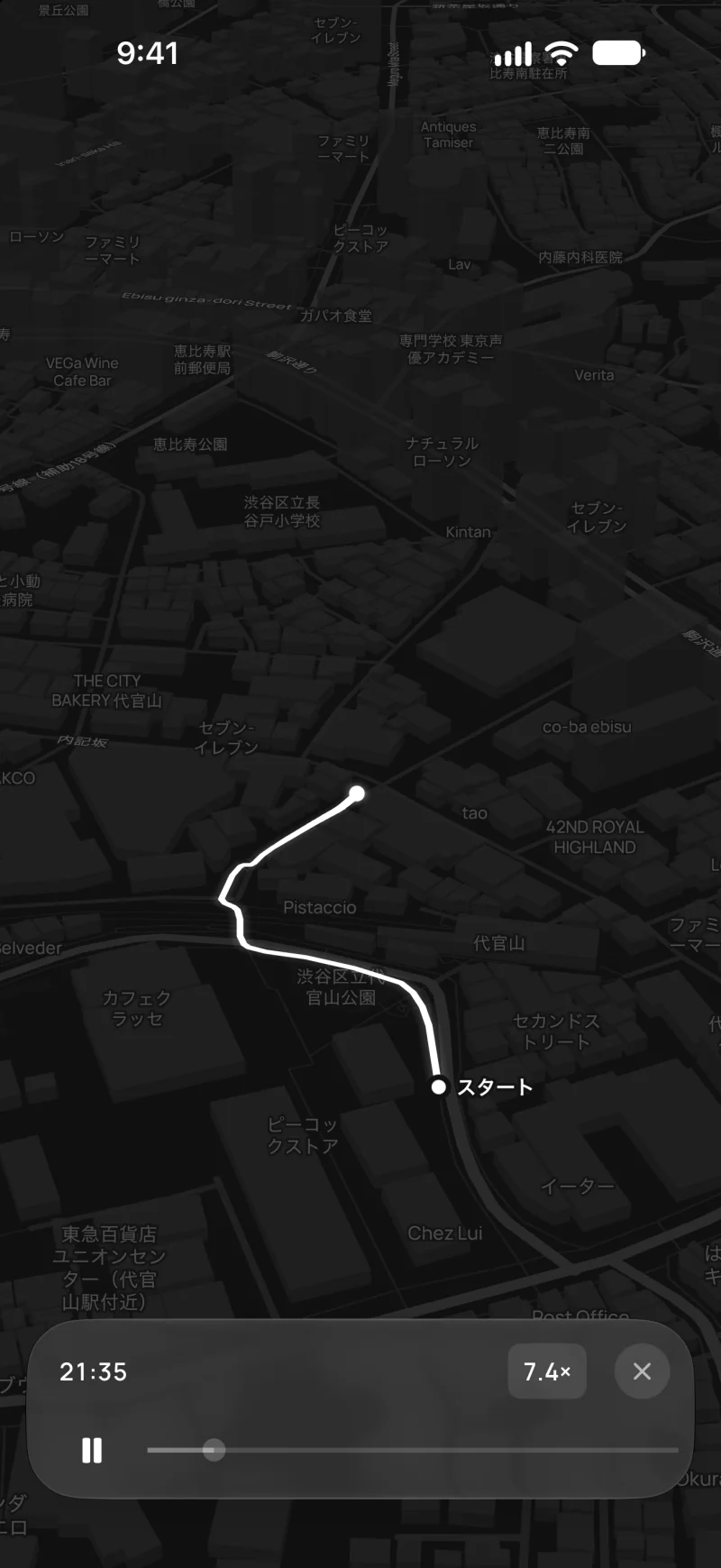 カメラがルートを追いかけ、散歩を3Dでリプレイ